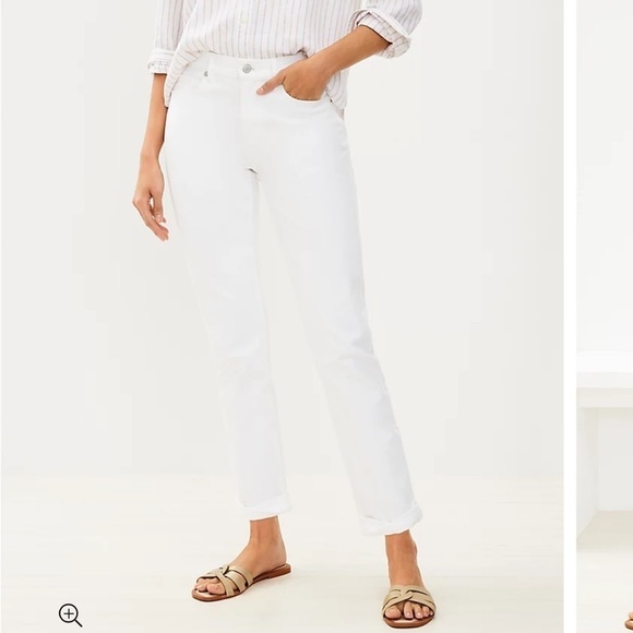 Ann Taylor LOFT Cuffed Girlfriend Jeans in White Size 2 Petite NWOT - Picture 1 of 11